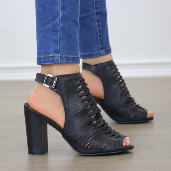 Shoes - Black Open High Heel Ankle Booties